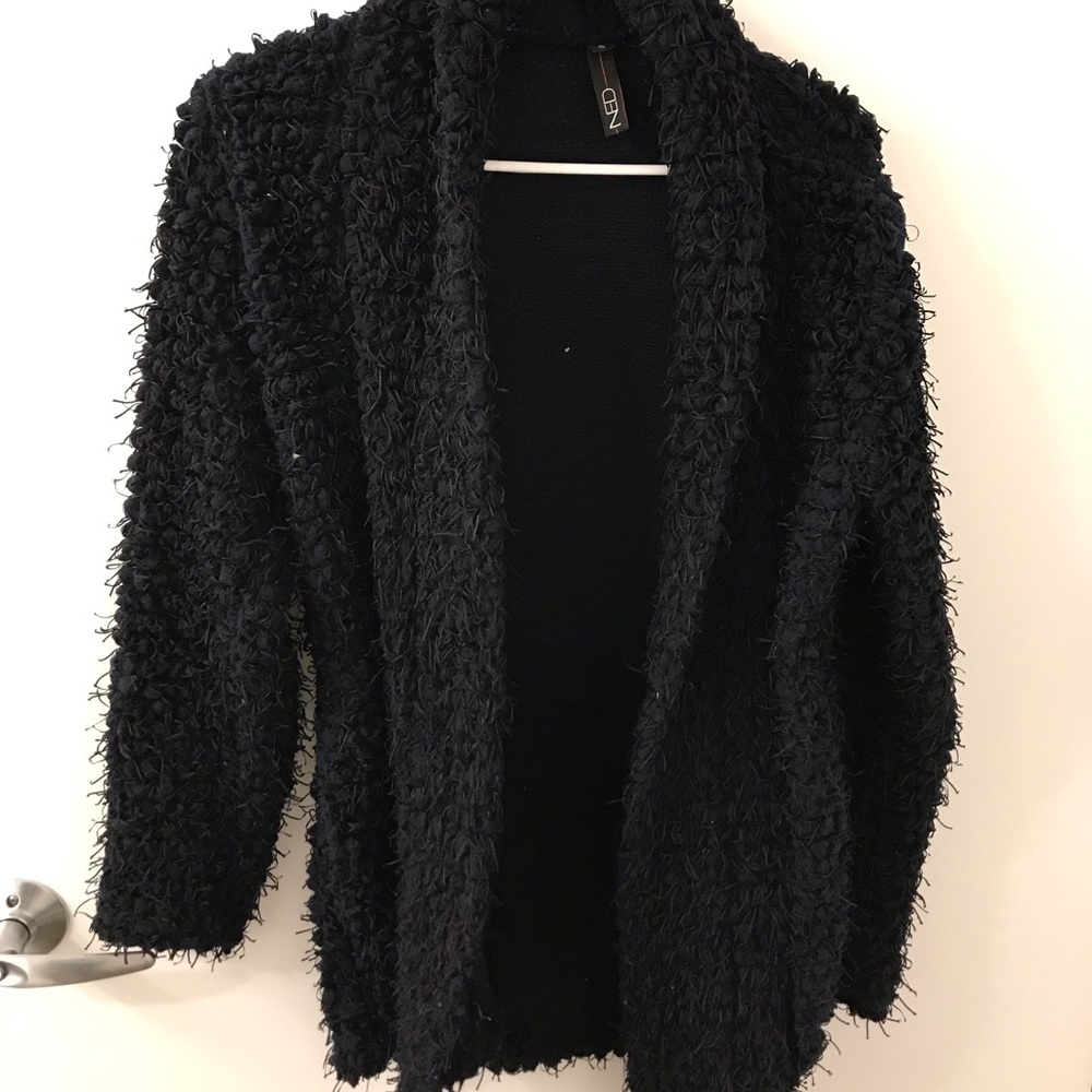 Fuzzy Furry black Cardigan - never worn - size s